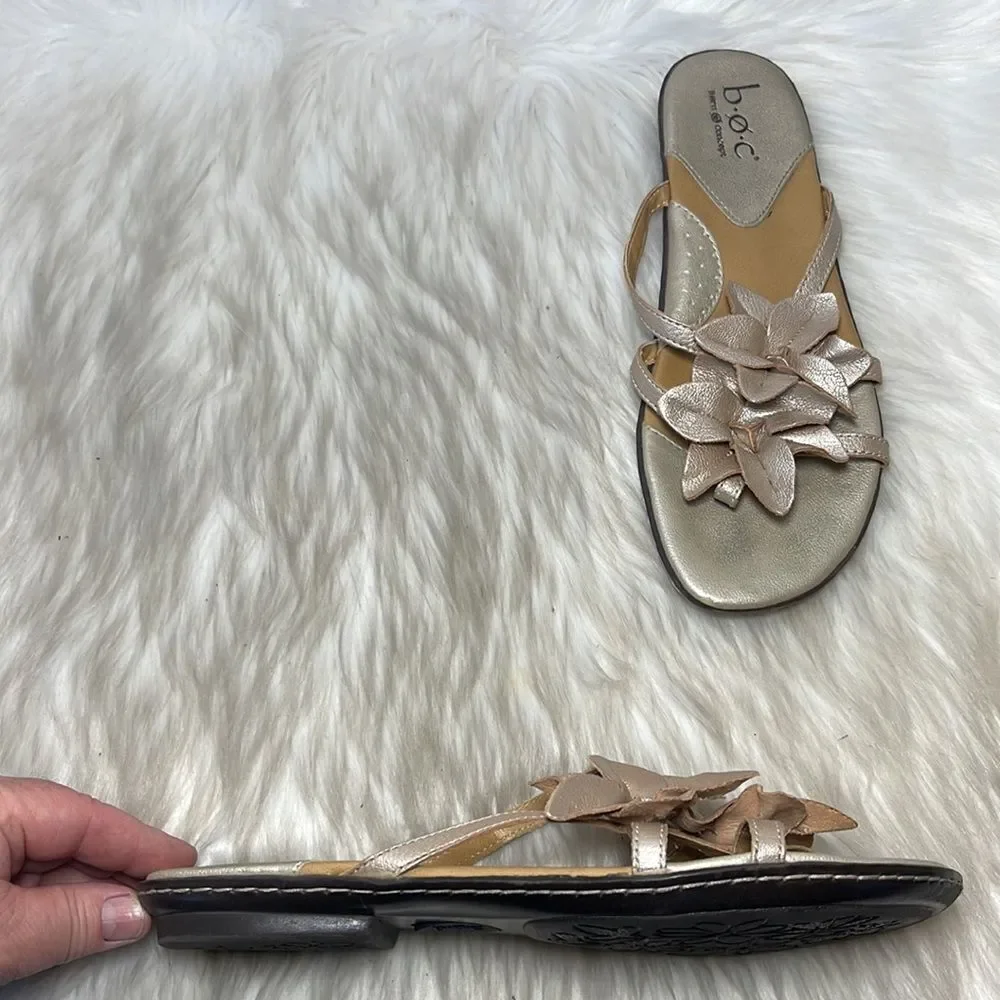 Born BOC Champagne Floral Cutout Thong Sandals Sz 9